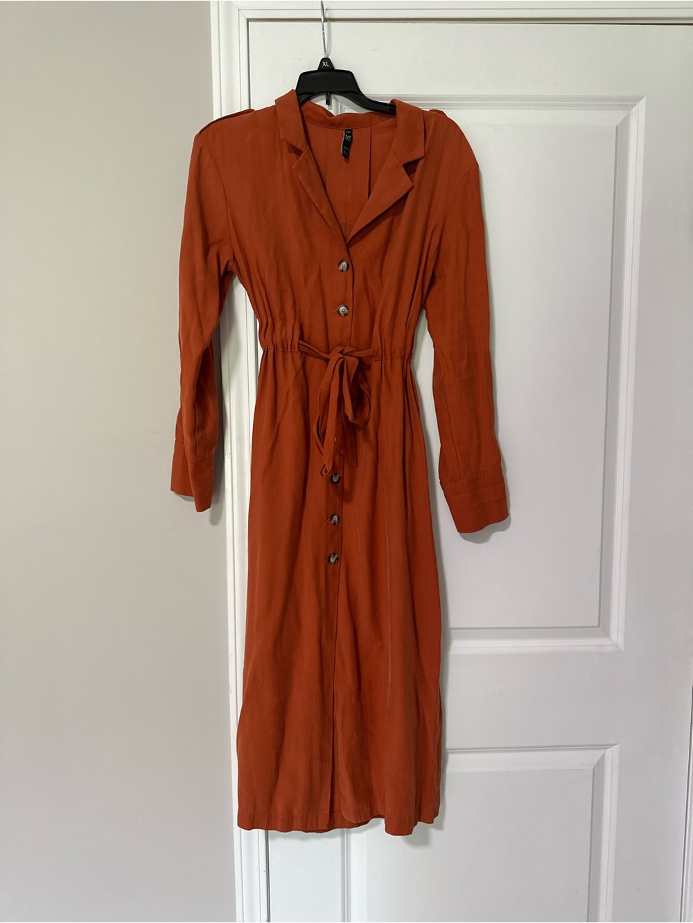 Zara Rust-Orange Button-Front A-Line Dress
